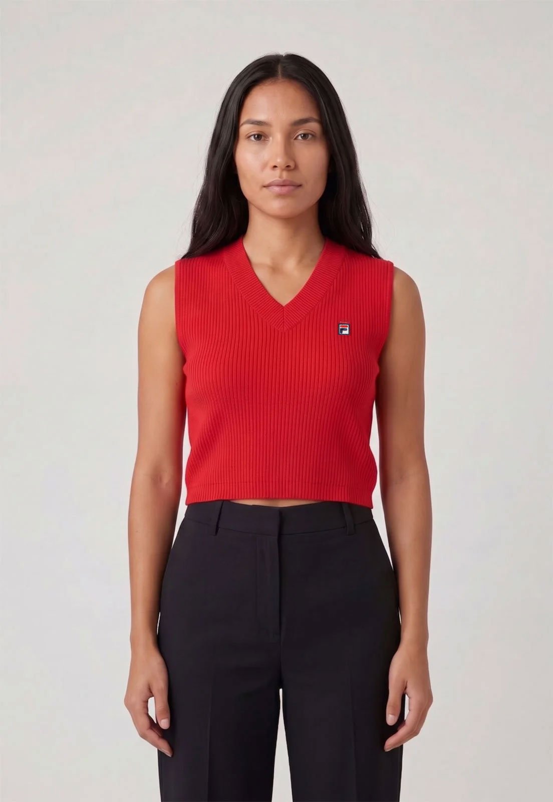 Regata Cropped Fila Canelada Vermelha