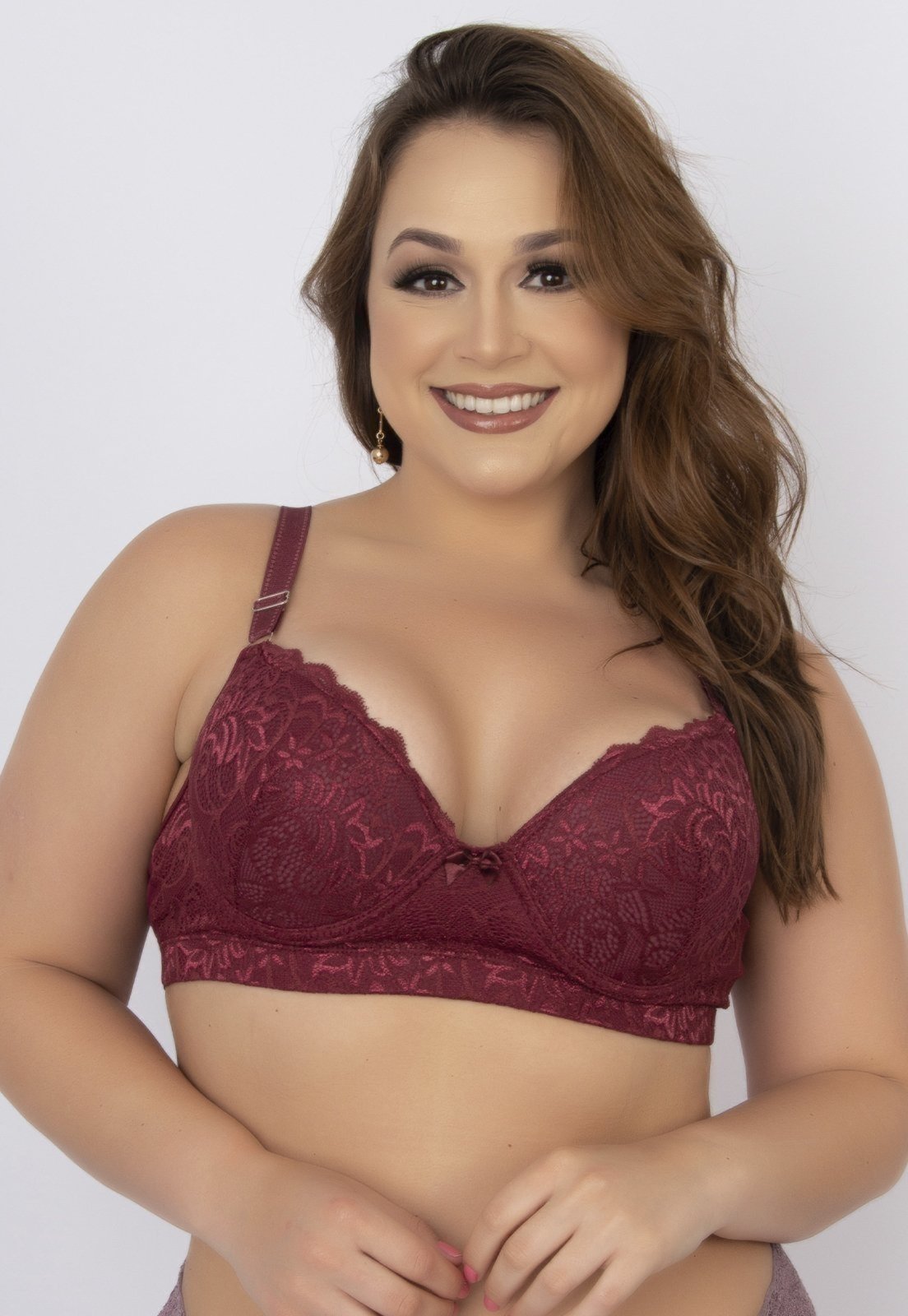 Soutien Plus Size Bella Fiore Modas com Bojo Alça Reforçada Vinho