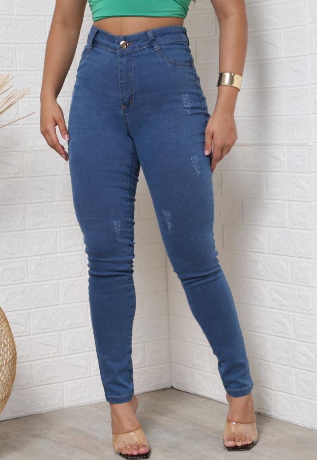 Calça Jeans Feminina Skinny Linha Comfortavel Azul Com Detalhes Puidos -INSIDE JEANS