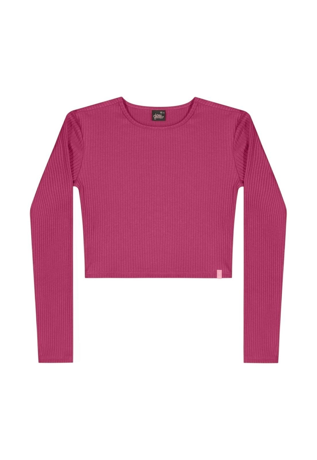 Infantil - Blusa Cropped Juvenil em Ribana Canelada Gloss Rosa