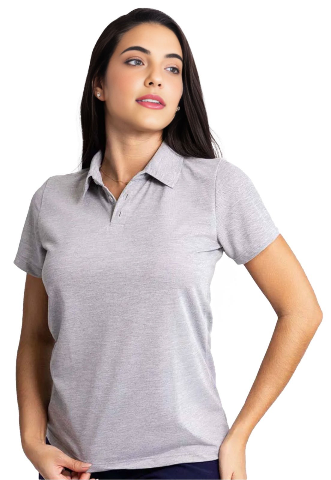 Camisa Gola Polo Feminino Piquet Premium Cinza