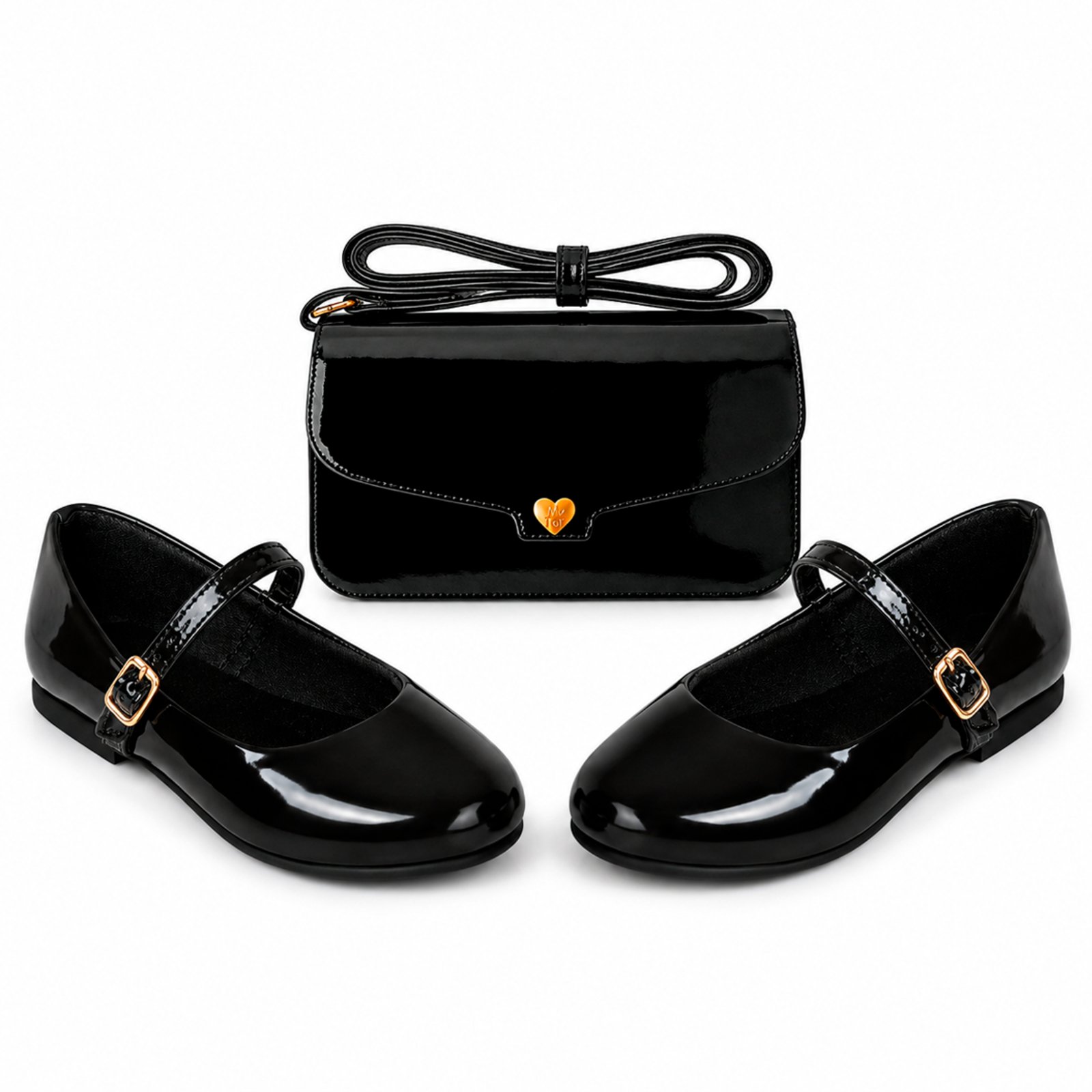 Infantil - Kit Sapatilha Preta Social Menina com Bolsa Lateral de Ombro Pepite