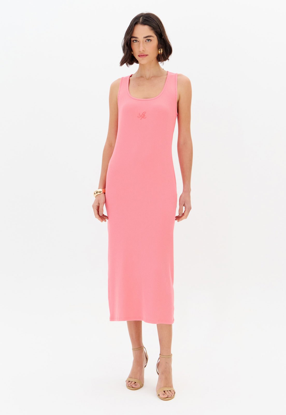 Vestido Lança Perfume Midi Alças Largas Rosa