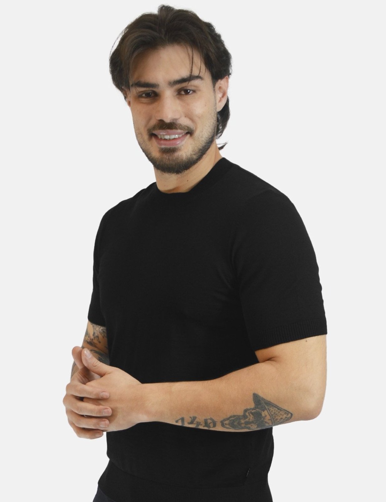 Camiseta Hugo Boss Masculina Regular Trico Extrafine Merino H-Umauro Preto