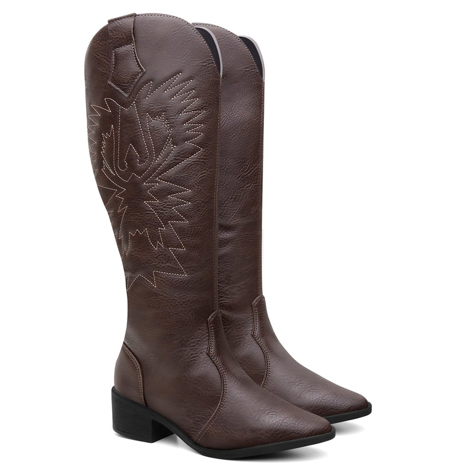 Bota Western Feminina Veritimo Texana Bordada Salto Grosso Cano Alto Moda Country Café