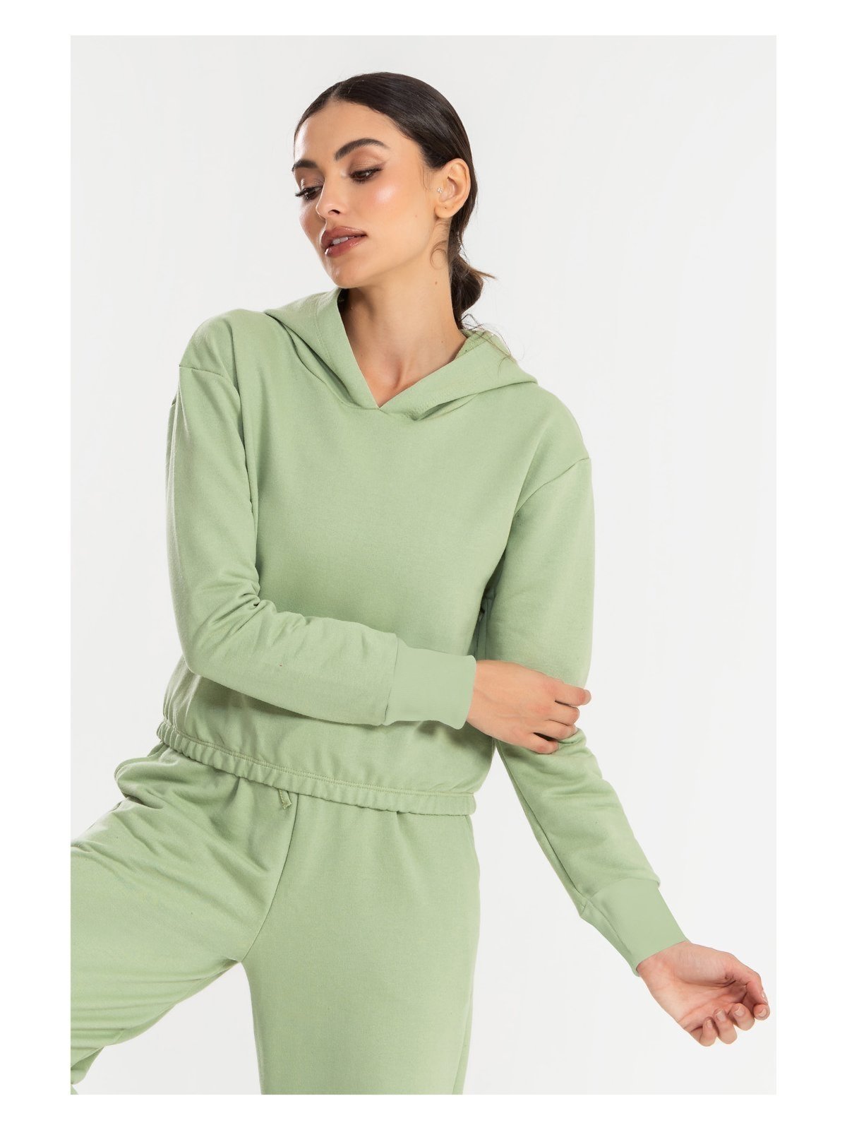 Cropped Moletom com Capuz Feminino com Avesso Peluciado Verde Pistache