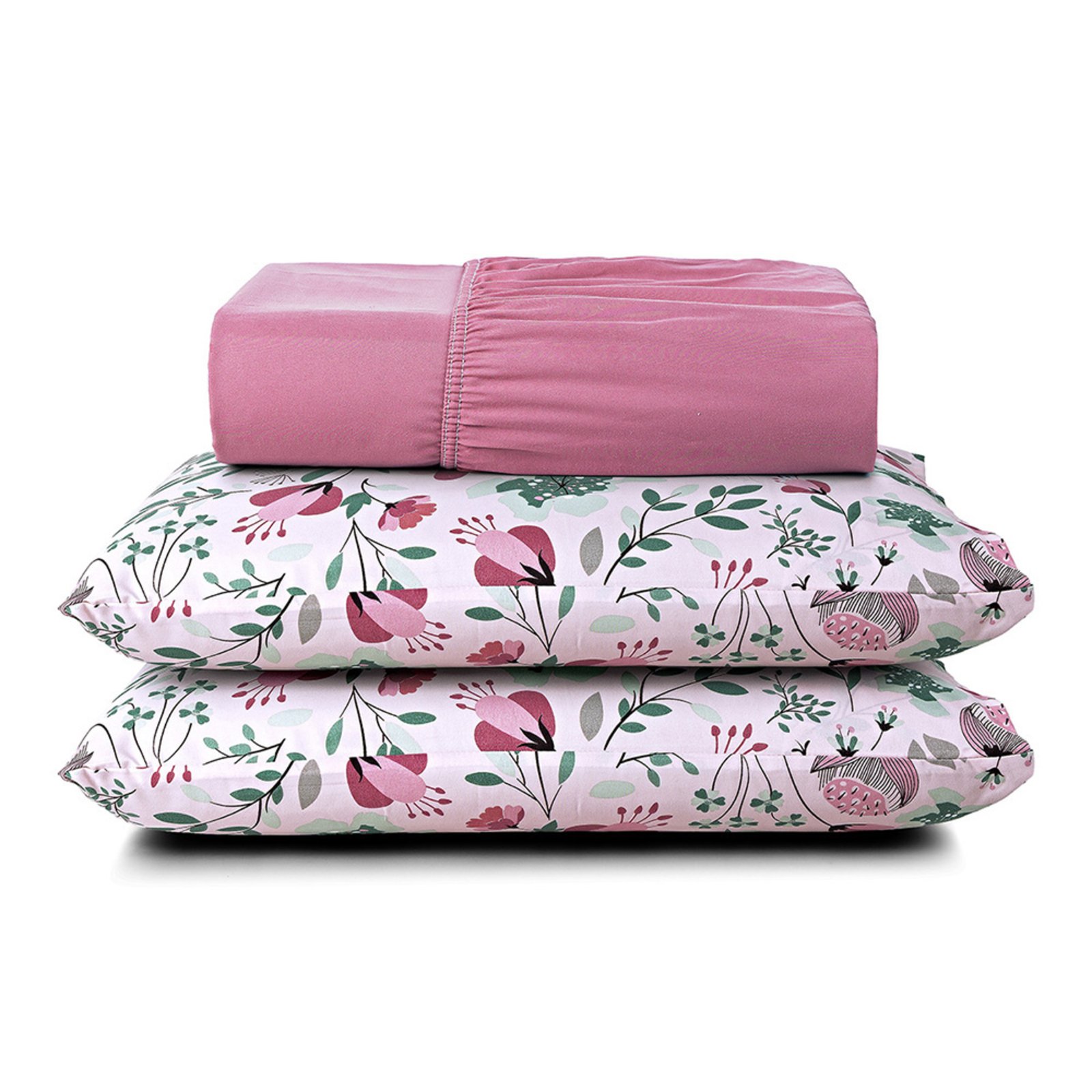 Jogo Cama Lençol Casa Scarpa Celi Casal Padrão Micropercal Estampado 200 Fios 3 Peças Bothanica Floral Rosa