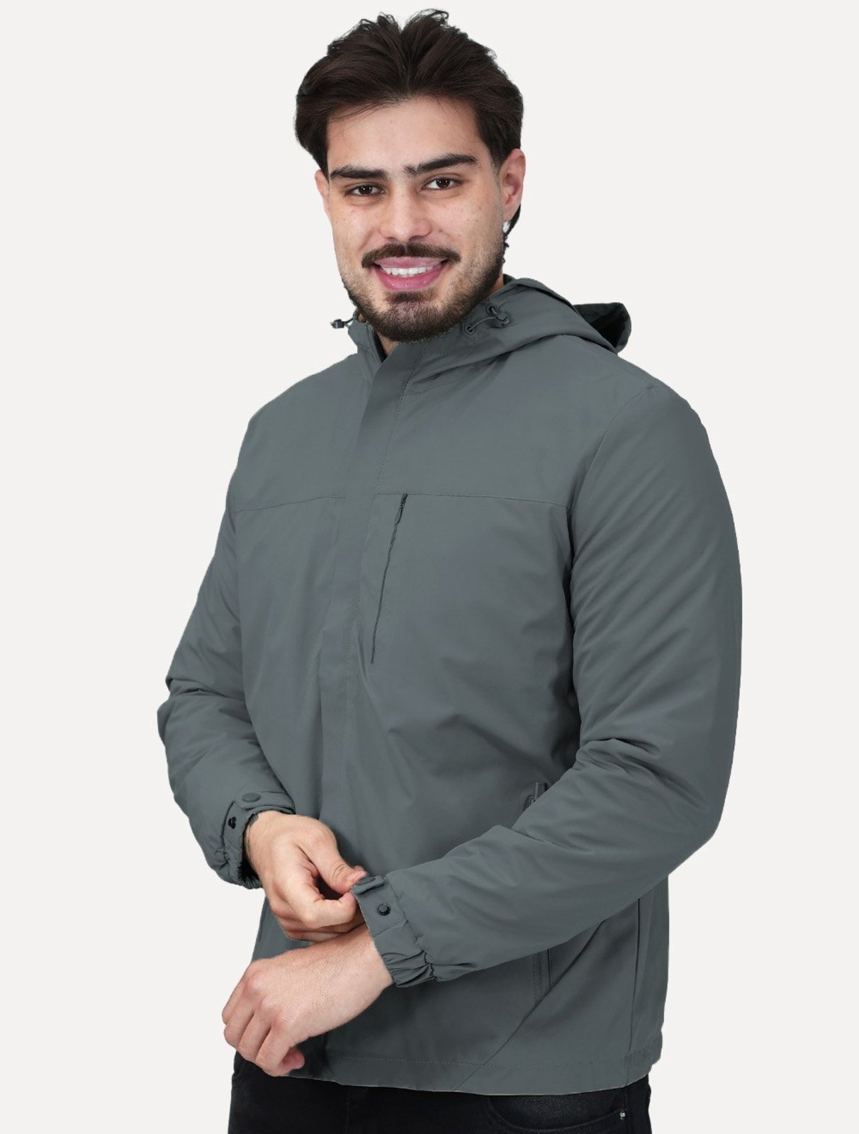 Jaqueta Masculina Corta-Vento Nylon Pocket Zip Cinza