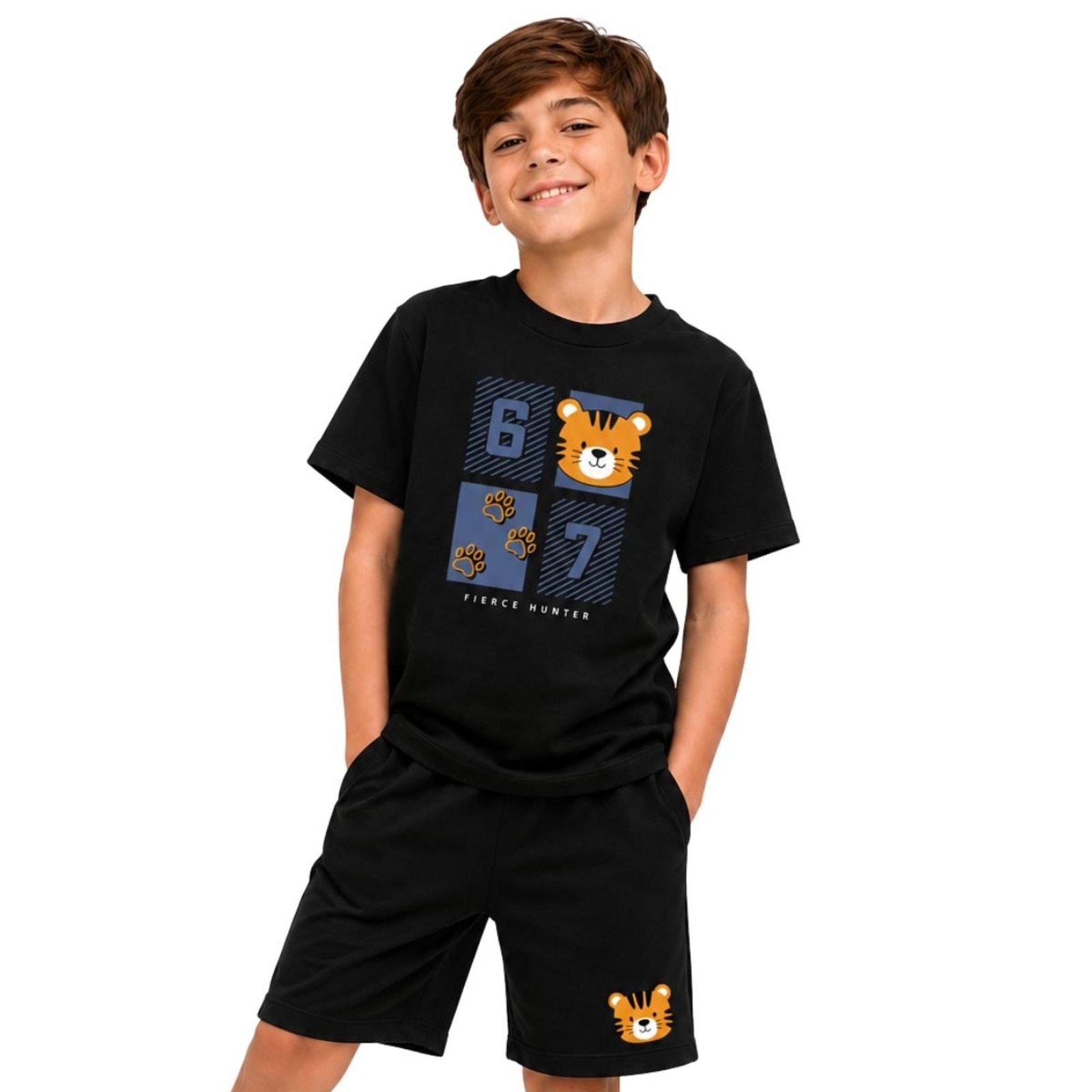 Conjunto Camiseta e Bermuda Suedine Estampado 100% Algodão