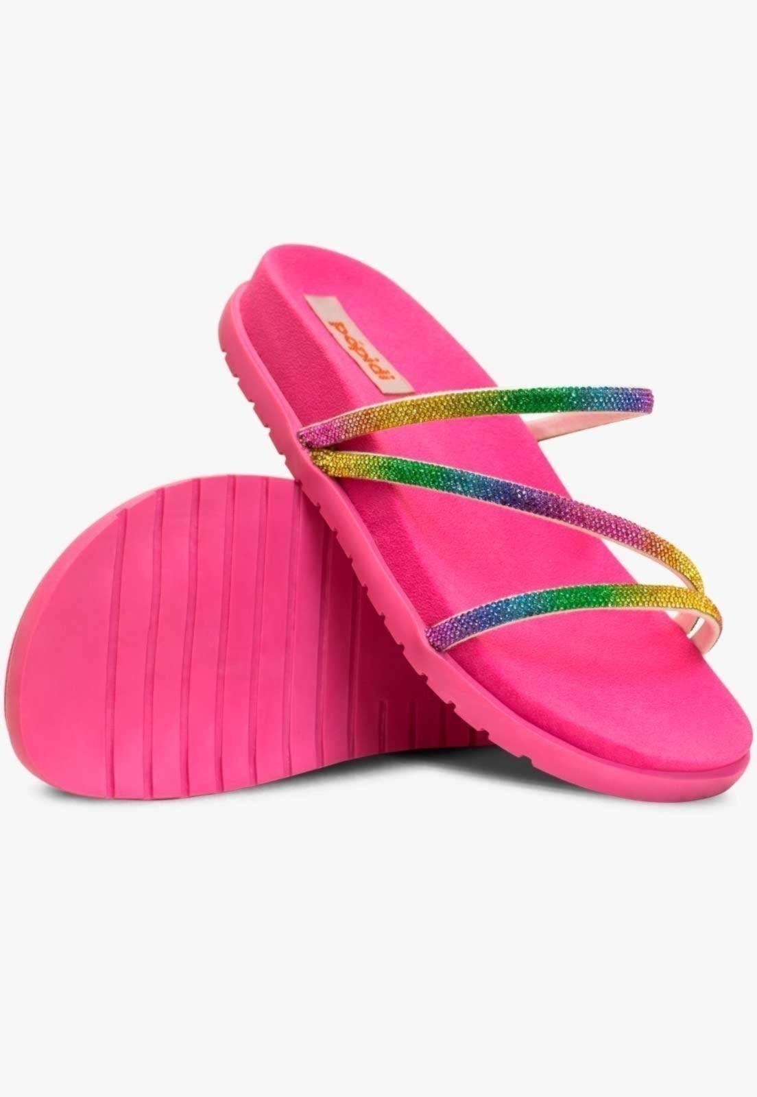 Vista 3 Infantil - Sandália Rasteira Feminina Pópidi Chinelo Papete Brilho Strass Colorido multicolorido Pópidí multicolorido