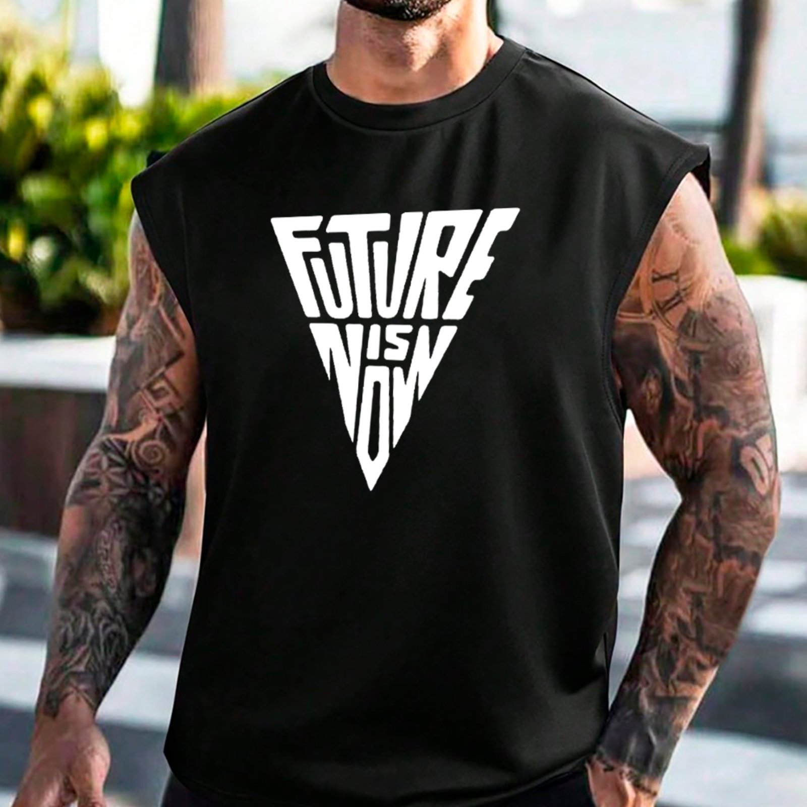 Camiseta Regata Machão Ousy Future Is Now Oversized Masculina Preto