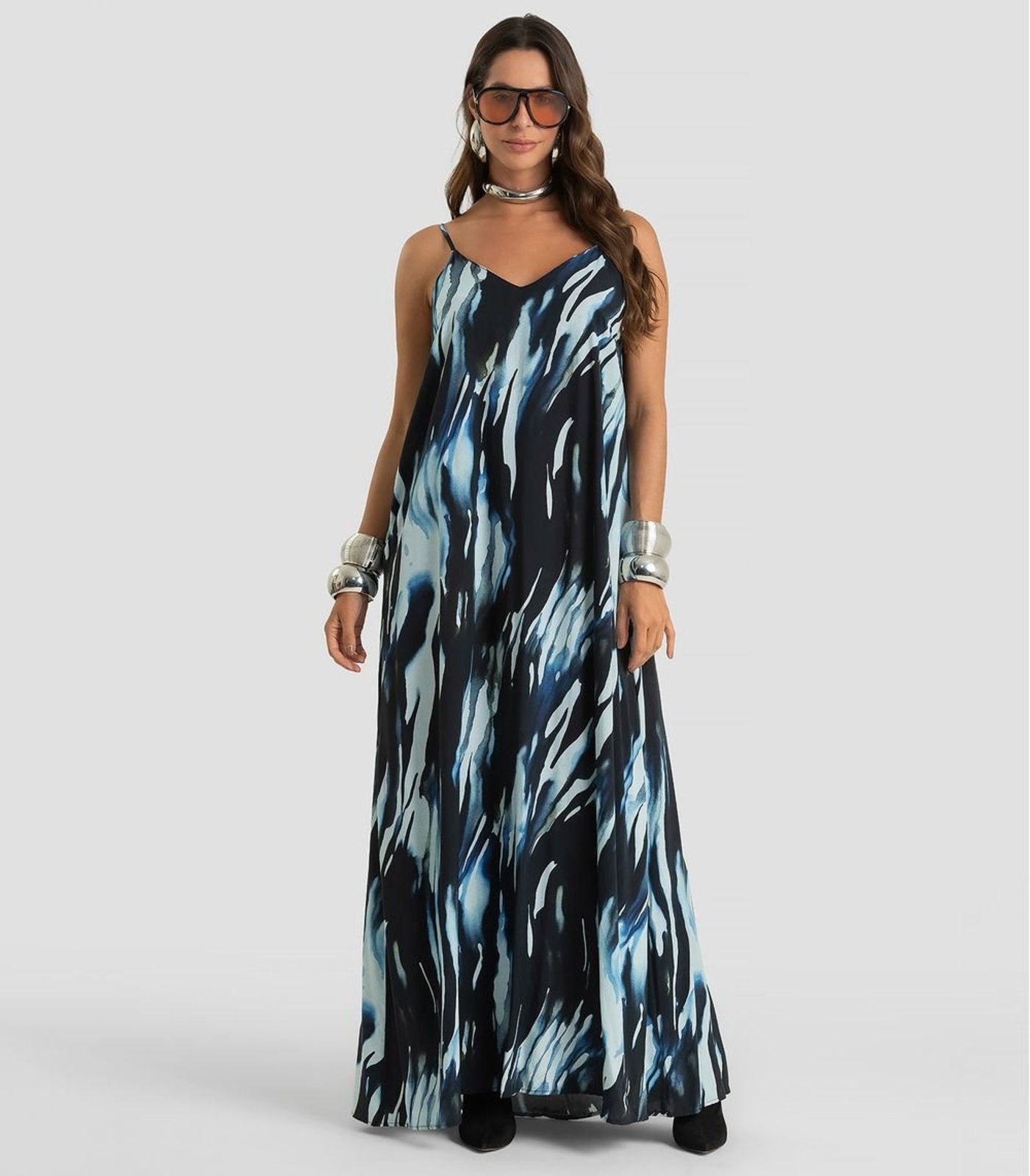 Vestido Longo Feminino Em Viscose Khyara Dianna Azul