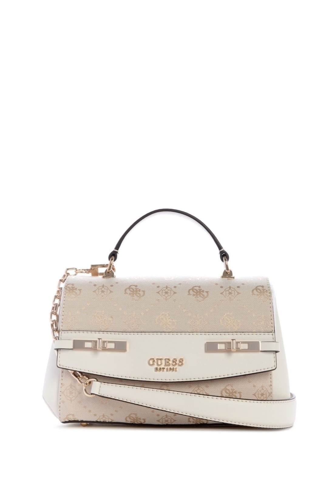 Vista 2 Bolsa Guess Melinda Logo Top Handle Flap Off White off-white white Guess off-white white