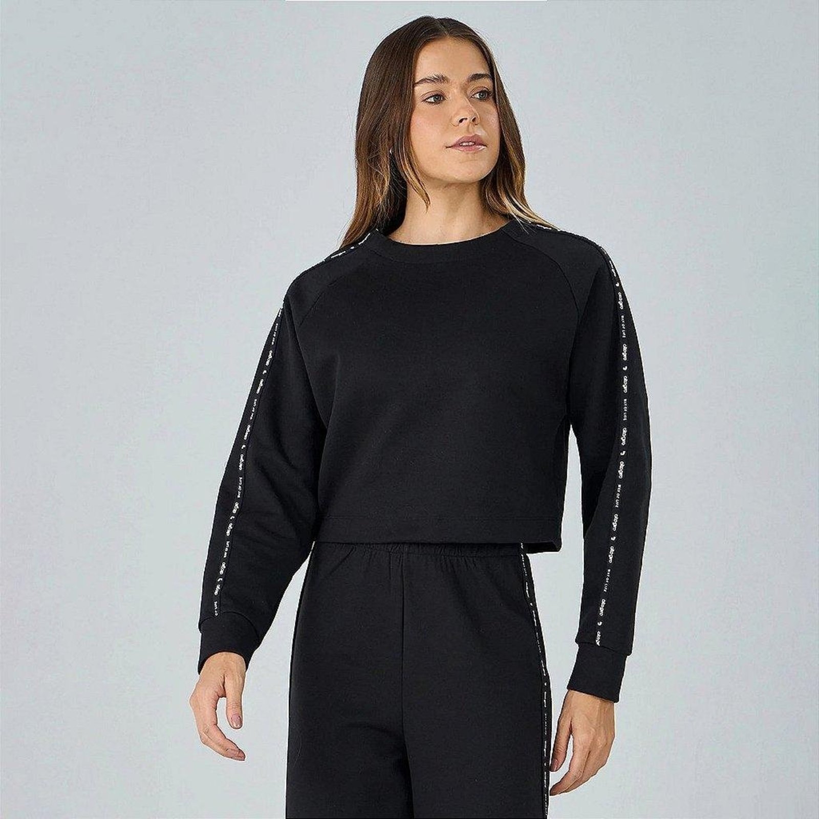 Blusa Alto Giro Raglan Com Elástico Personalizado WT26 Preto Preto