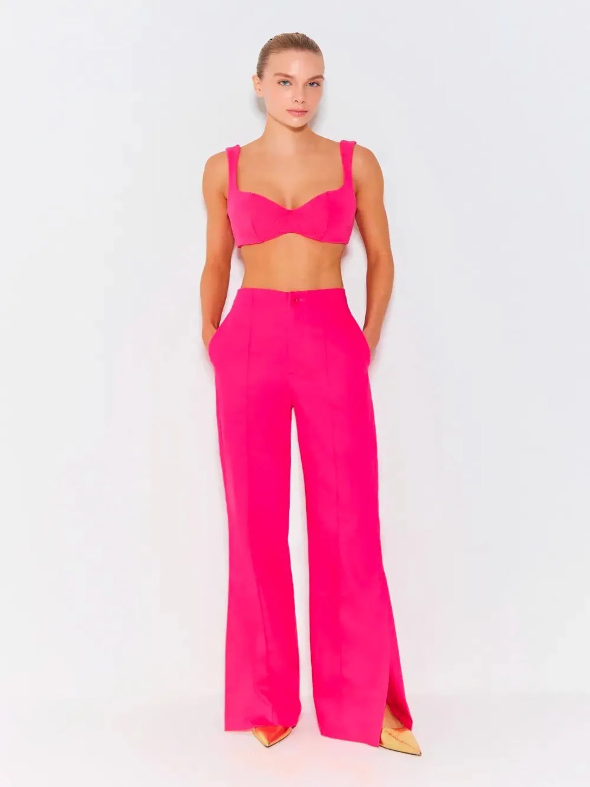 Calça Zen Reta Com Abertura Lateral Rosa