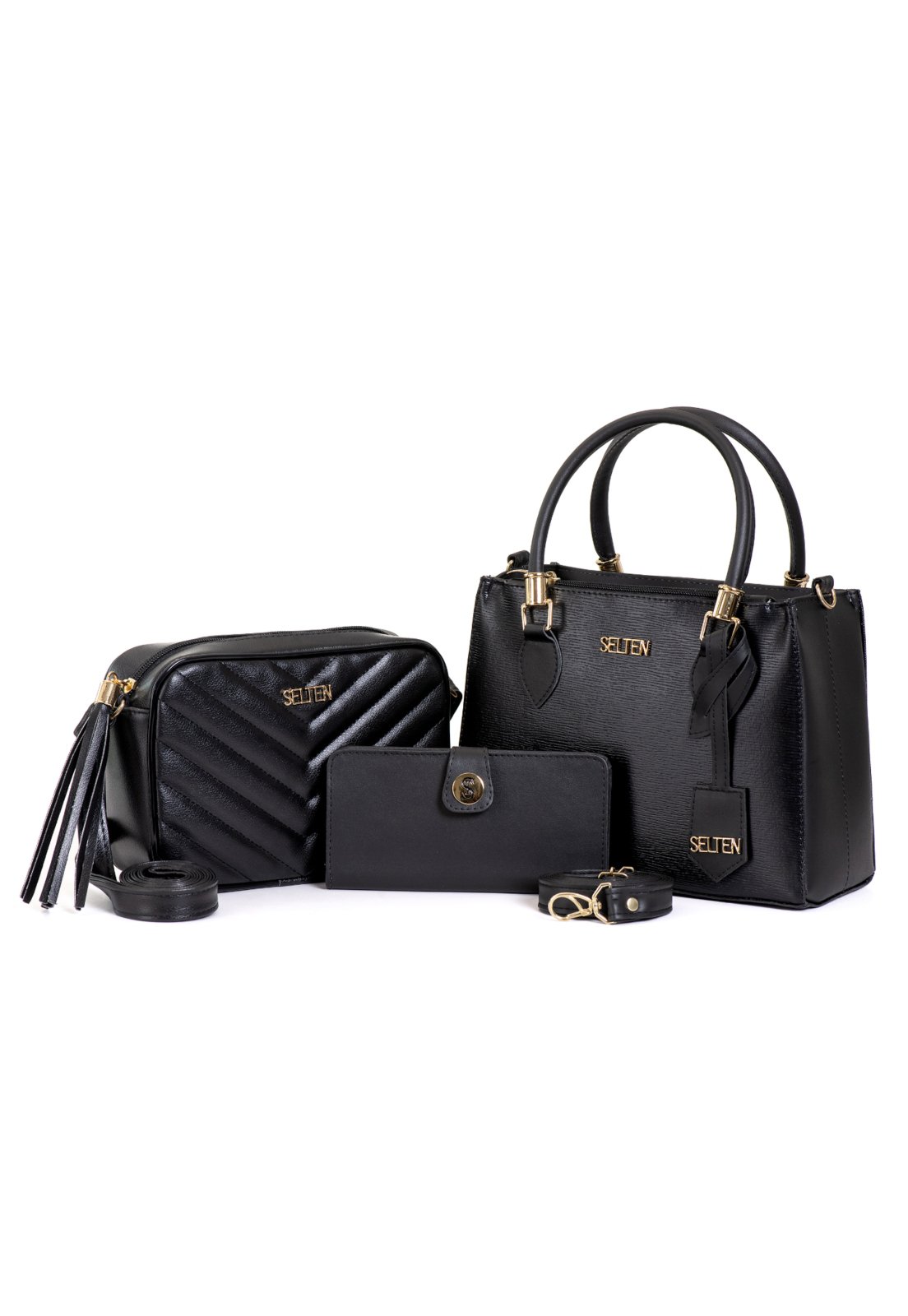 kit 3 em 1- Bolsa Feminina Selten Preta