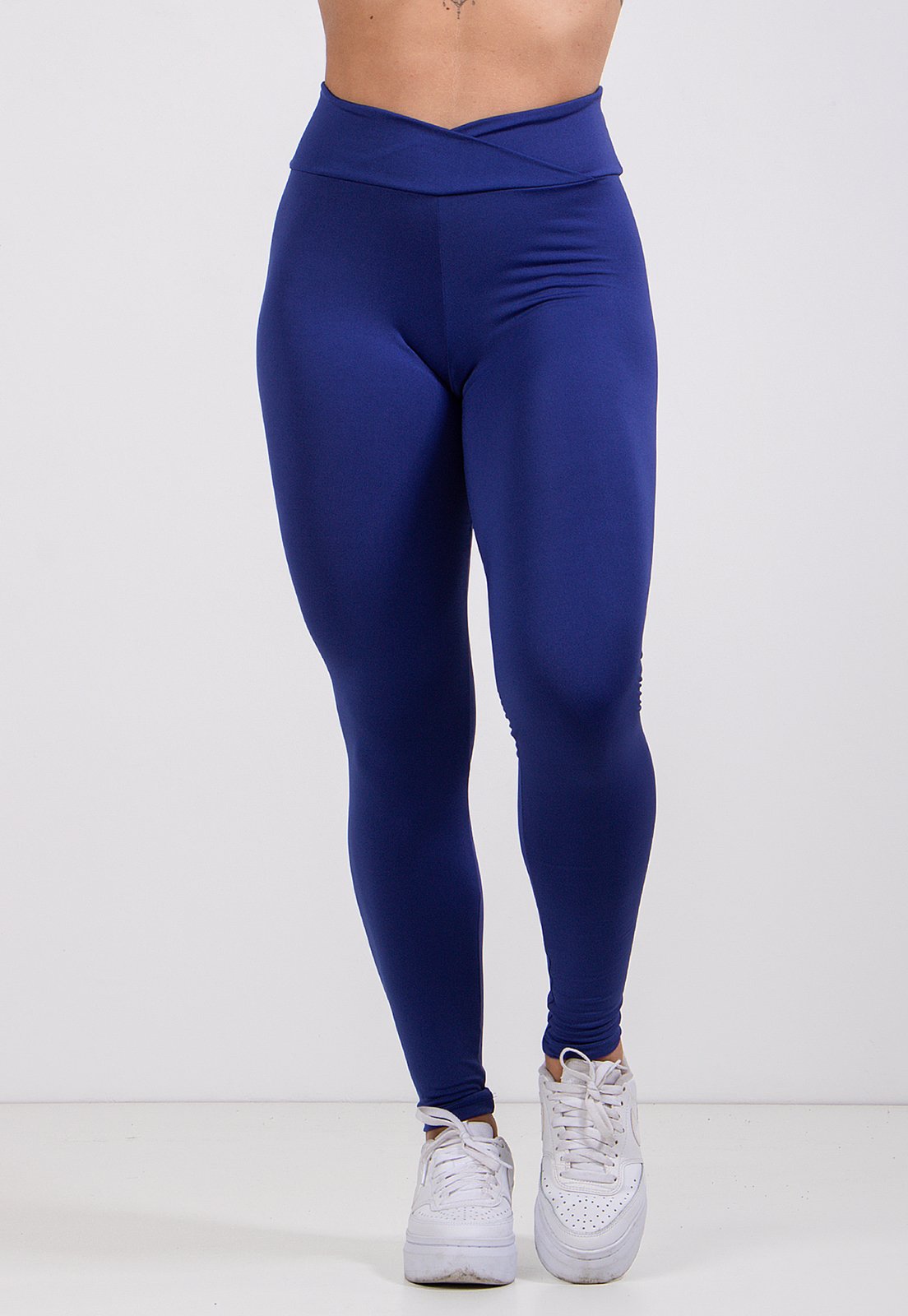 Calça Legging Cintura Alta Cós V Transpassado Fitness Academia 4 Estações Azul Royal