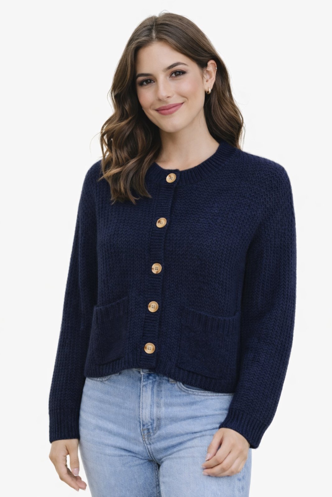 Casaco Tricô D Bell Outlet Fashion Bolso Azul Marinho
