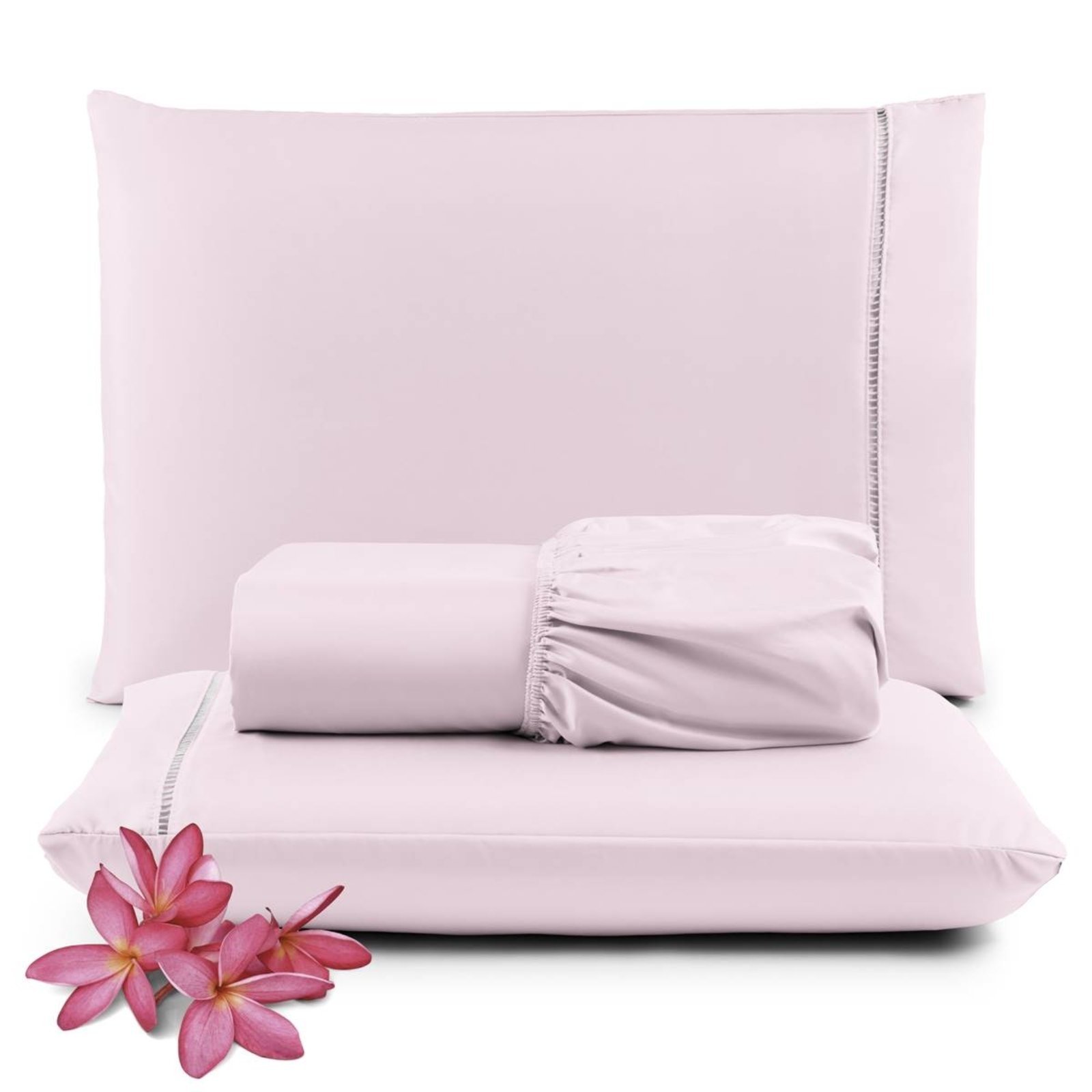 Jogo de Lençol Casal Casa Modelo Enxovais Sublime Palito Rosa 400 Fios Micropercal Toque de Algodão 3 Peças