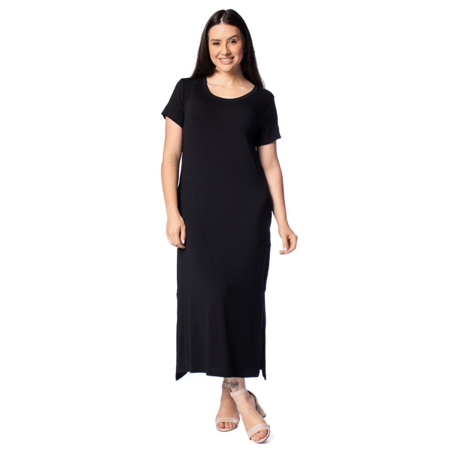 Vestido Midi Feminino Averzzy Malha Bolsos Preto