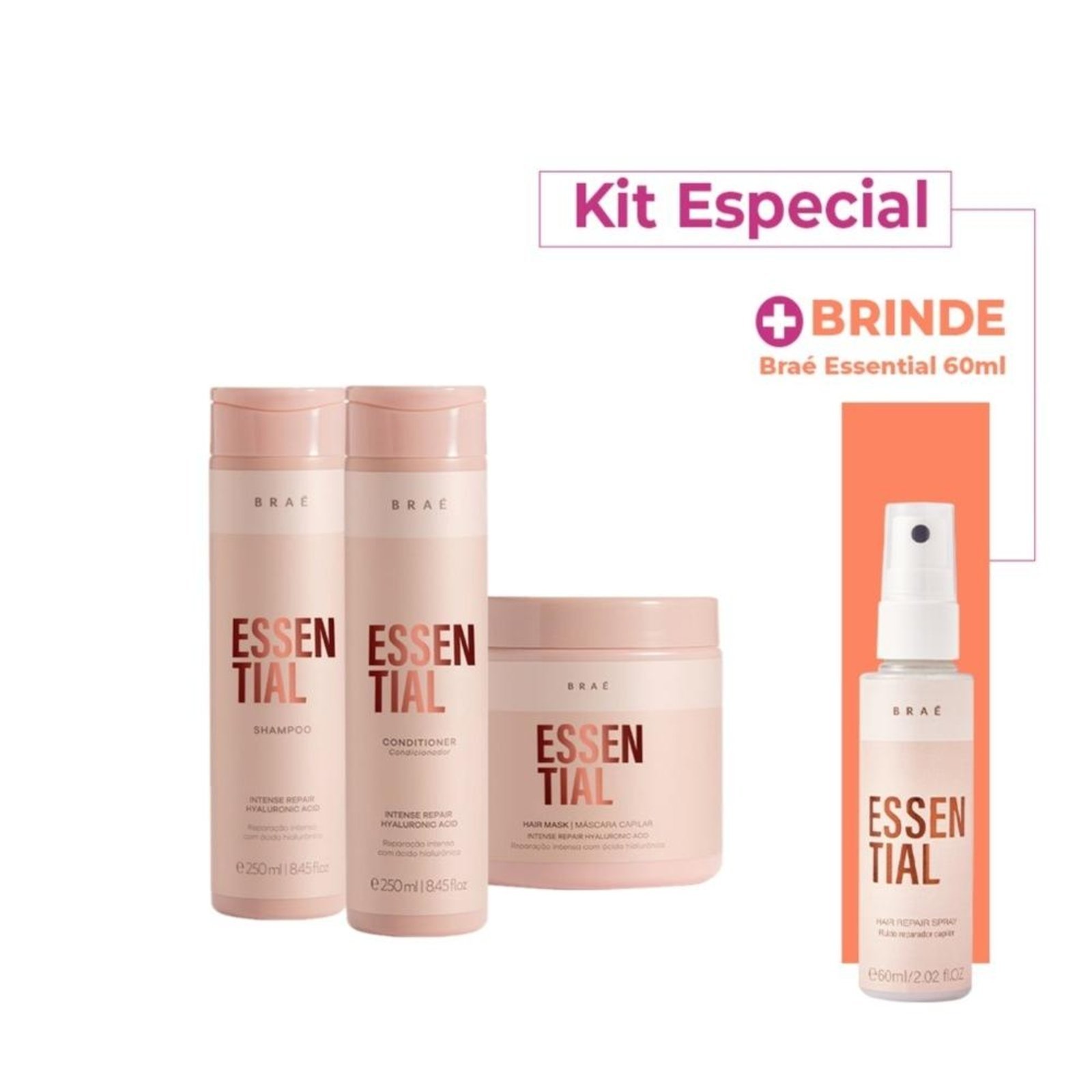 Vista 2 Kit Braé Essential Hair Repair Tratamento Especial (3 produtos) multicolorido BRAÉ multicolorido