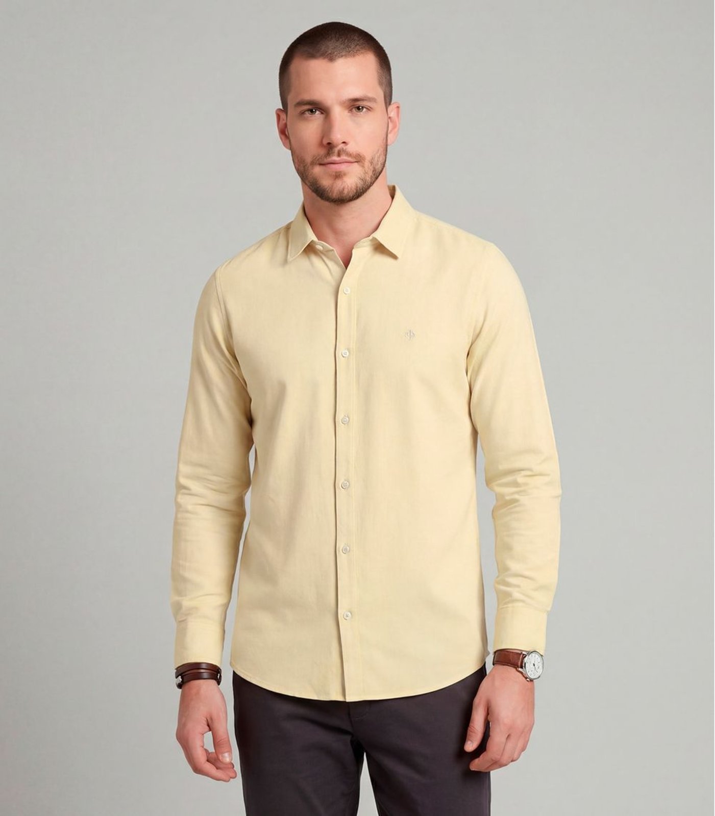 Camisa Masculina Social Tricoline Diametro Amarelo