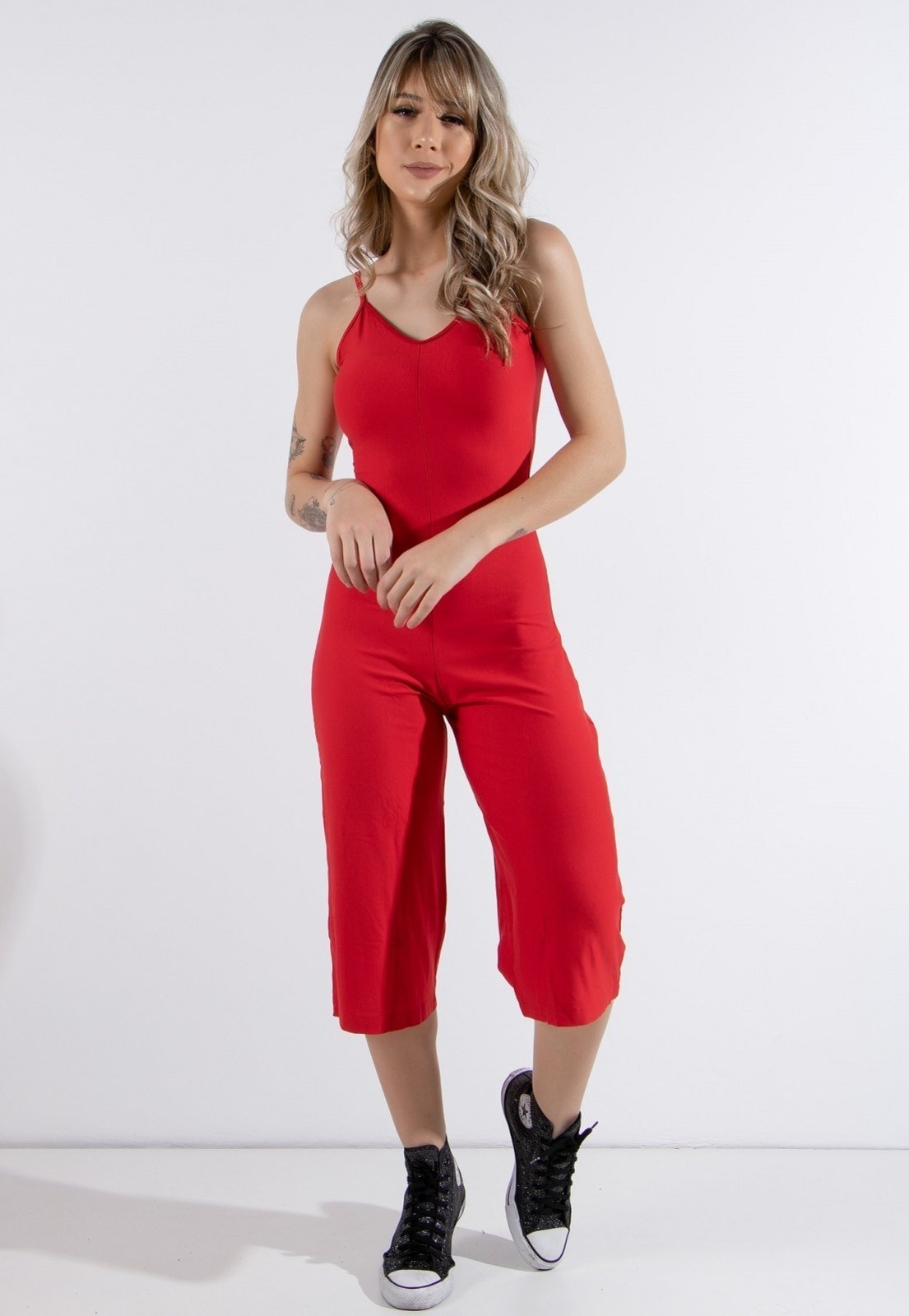 Macacão Pantacourt 4 Estações Liso Calça Jogger Vermelho