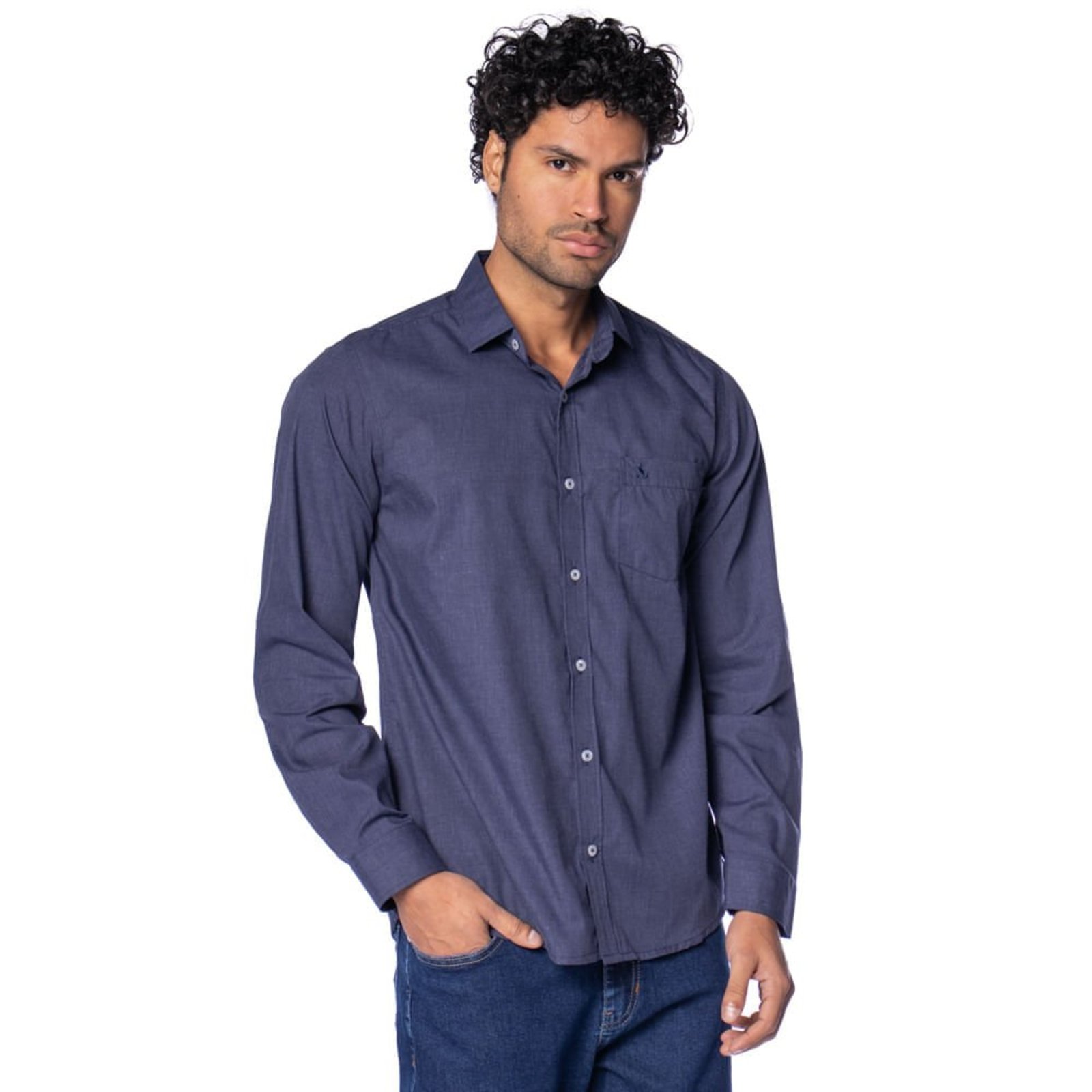 Camisa Masculina Amil Manga Longa Comfort Mescla Marinho
