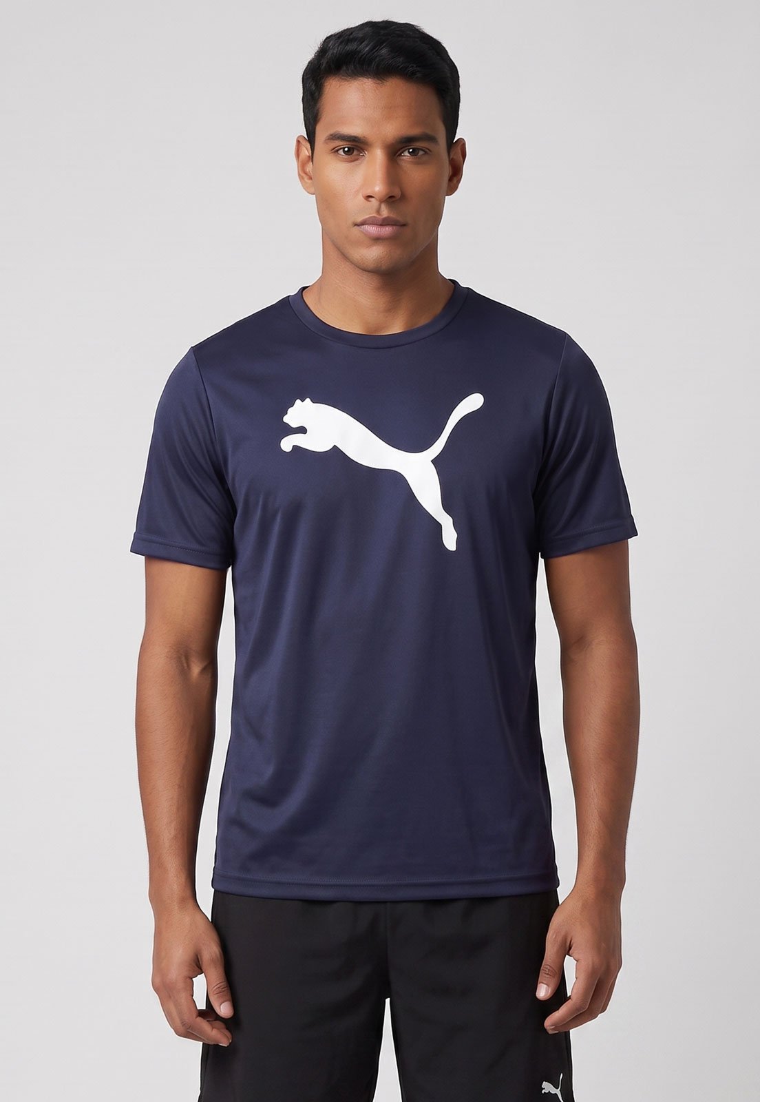 Camiseta Masculina Puma ESS Logo Poly Tee Azul-marinho