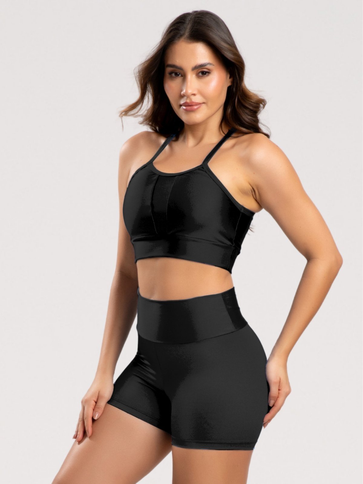 Conjunto Fit One Brilhance Short e Top Preto