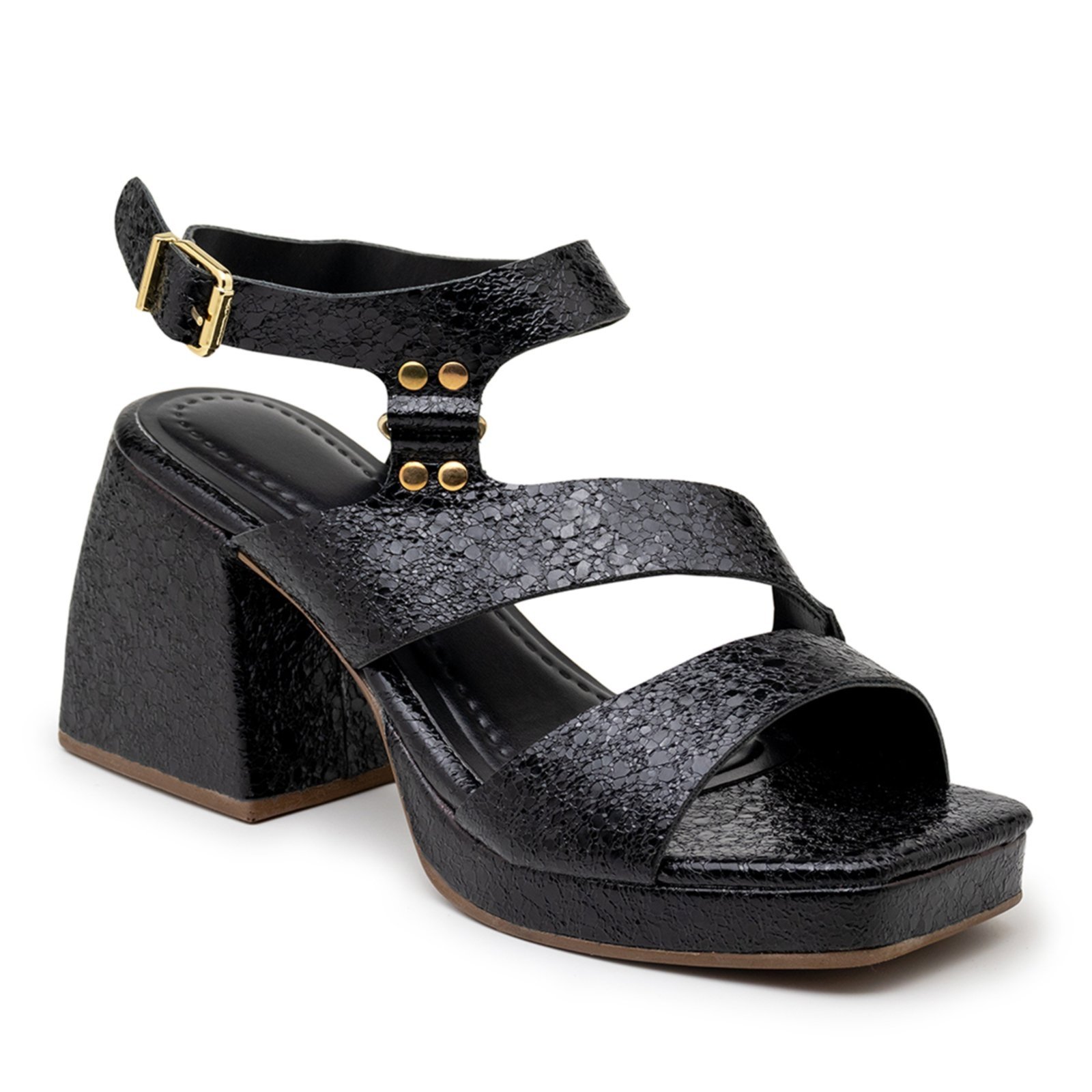 Vista 3 Sandália Feminina Meia Pata Salto Grosso 195009 Essence Flor da Pele preto Flor da Pele preto
