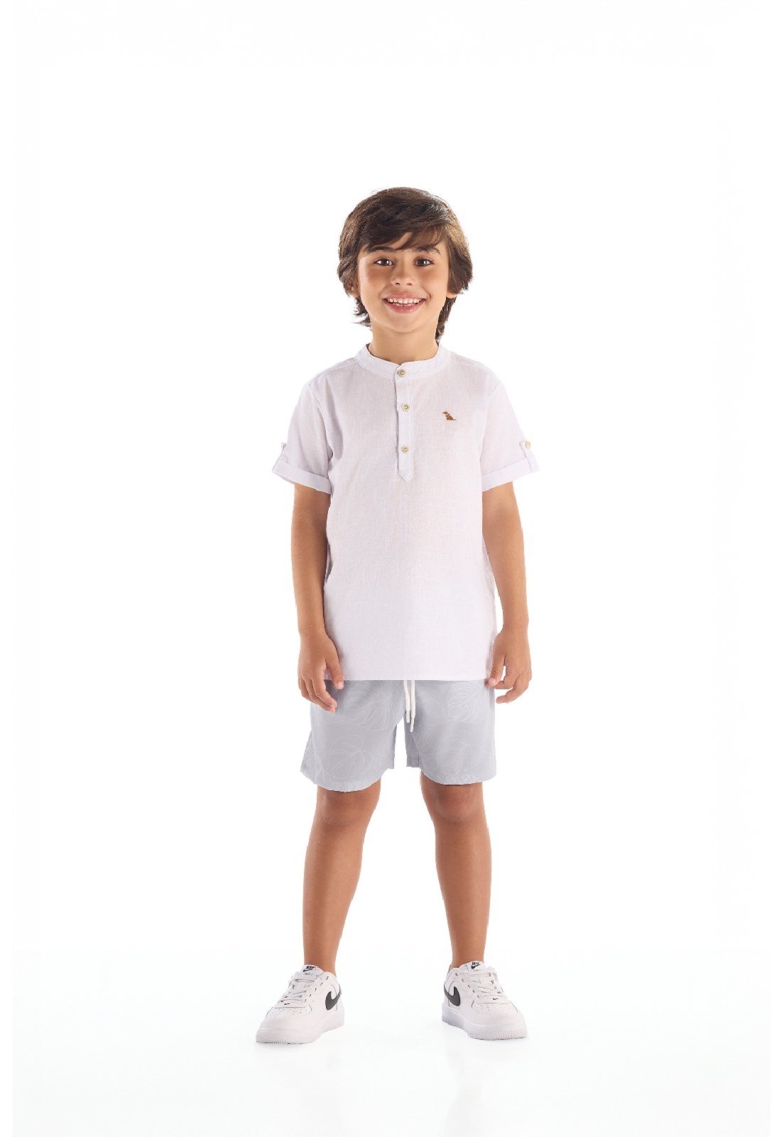 Infantil - Bermuda Microfibra Tropical Quimby Cinza