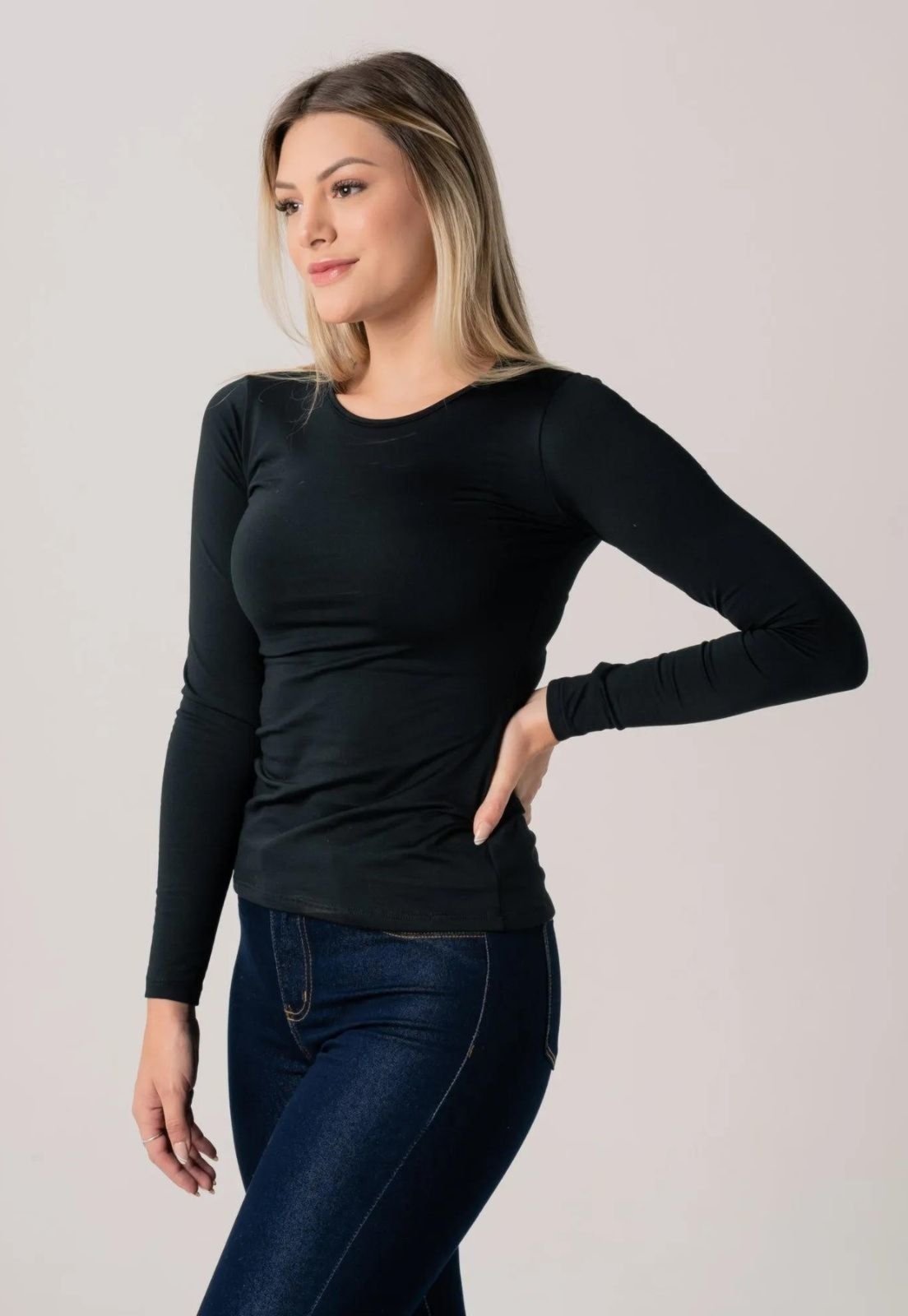 Vista 3 Blusa Térmica Feminina Forrada Flaneada Inverno Segunda Pele Gola Careca Preta Cia do Vestido preto Cia do Vestido preto