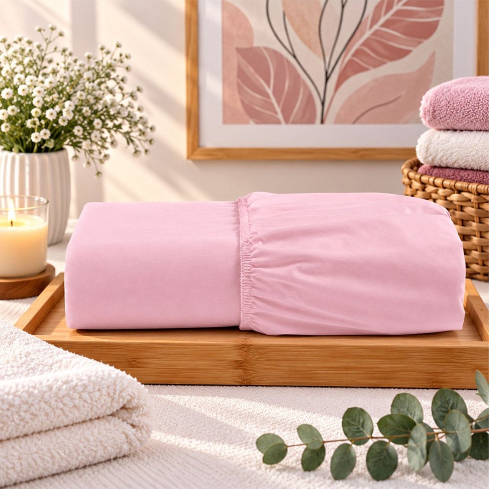 Lençol Queen Pluma Percal 180 Fios com Elástico 100% Algodão - Rosa