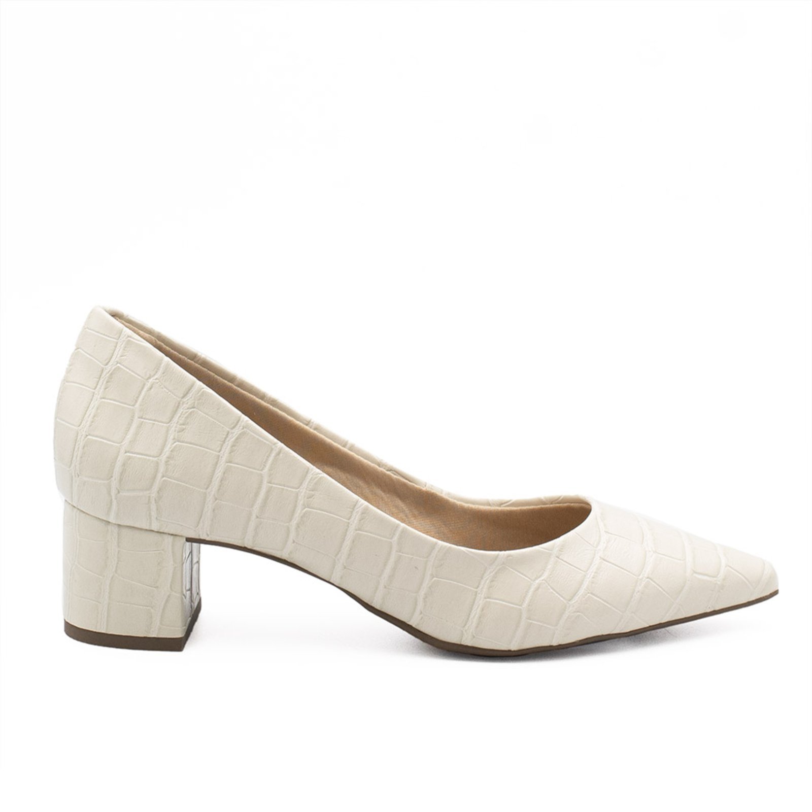 Scarpin Zatta Salto Bloco Baixo Leonor Croco Off White