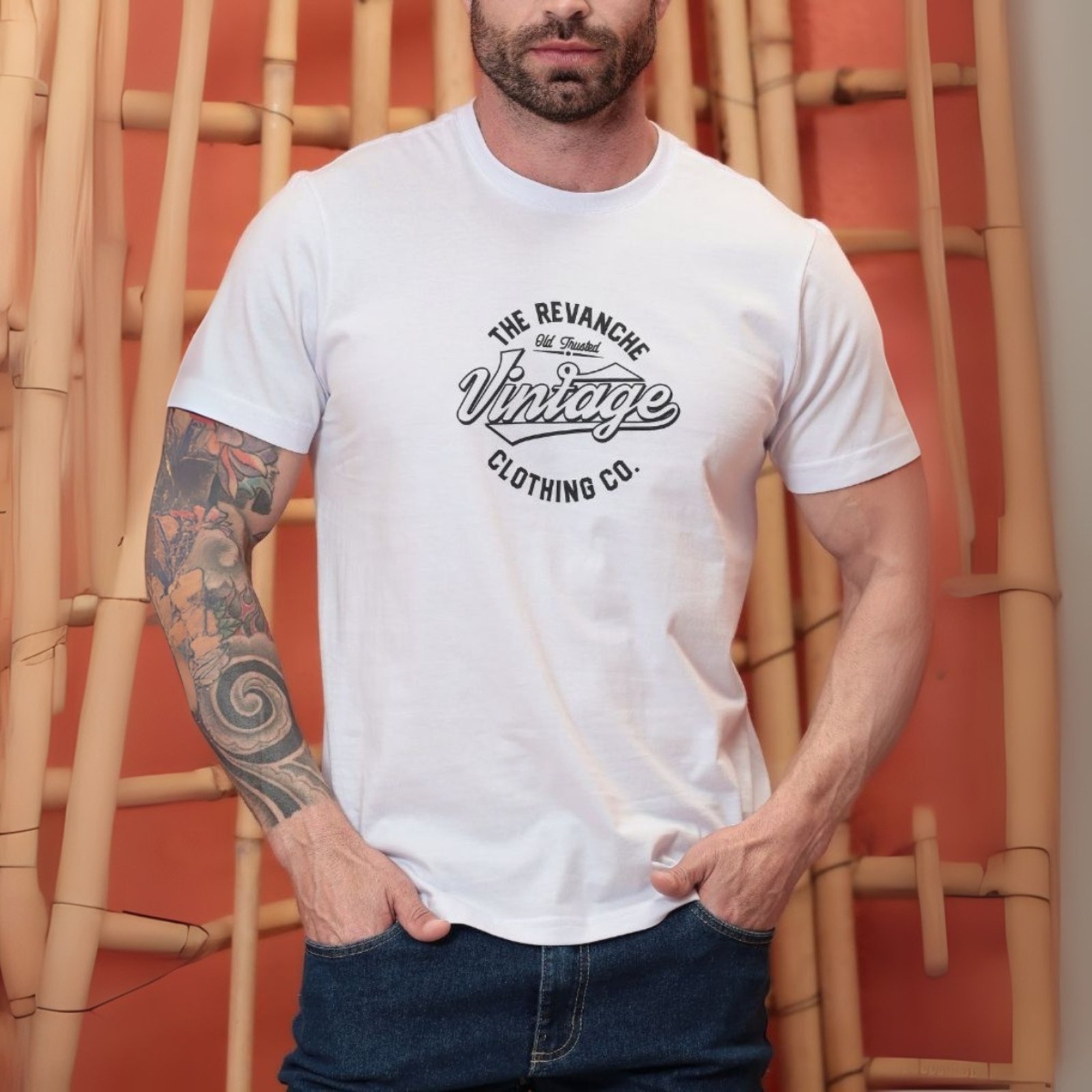 Vista 2 Camiseta Estampada Masculino Revanche Igúvio branco Revanche branco