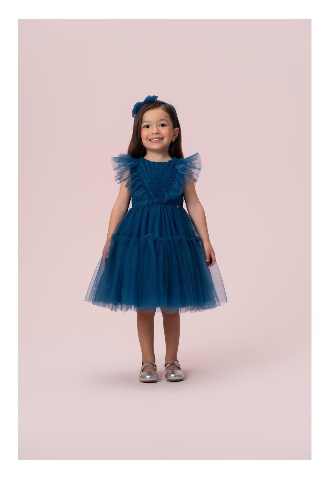 Infantil - Vestido Festa Menina Azul Tule Petit Cherie 10 Azul