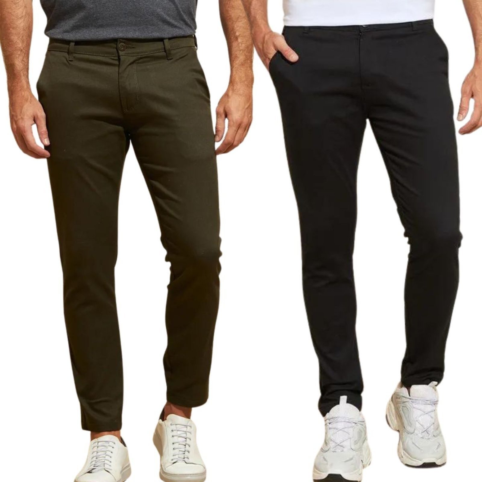 Kit 2 Calças de Sarja Chino Com Bolso Traseiro Embutido Alfaiataria
