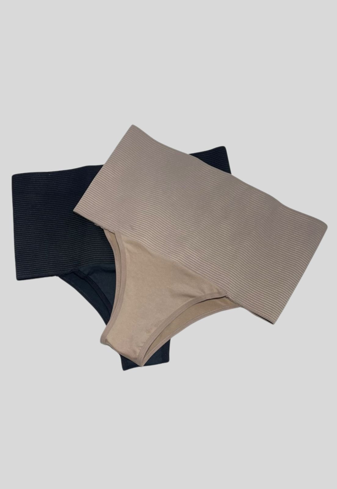 Kit 2 Calcinhas Cinta Modeladora Plus Size Alta Compressão Redutora 18cm Preto e Bege