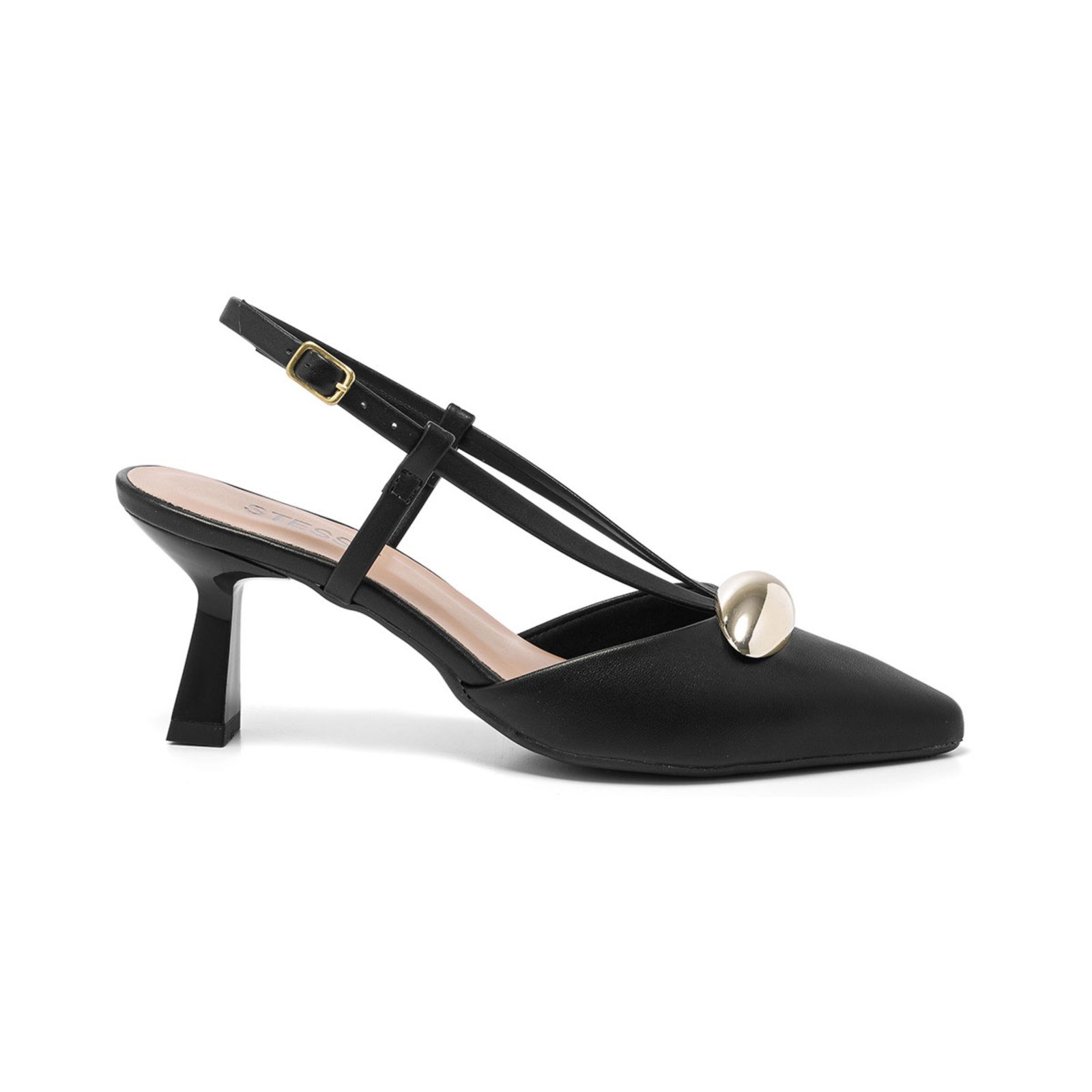Vista 2 Scarpin Feminino Stessy Slingback Salto Baixo Taça 6cm Lesma Elegante Stessy Shoes preto Stessy Shoes preto