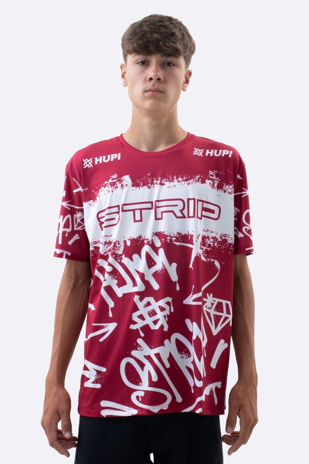 Camiseta Masculina HUPI Bike STRIP Vermelho e Branco Vermelho