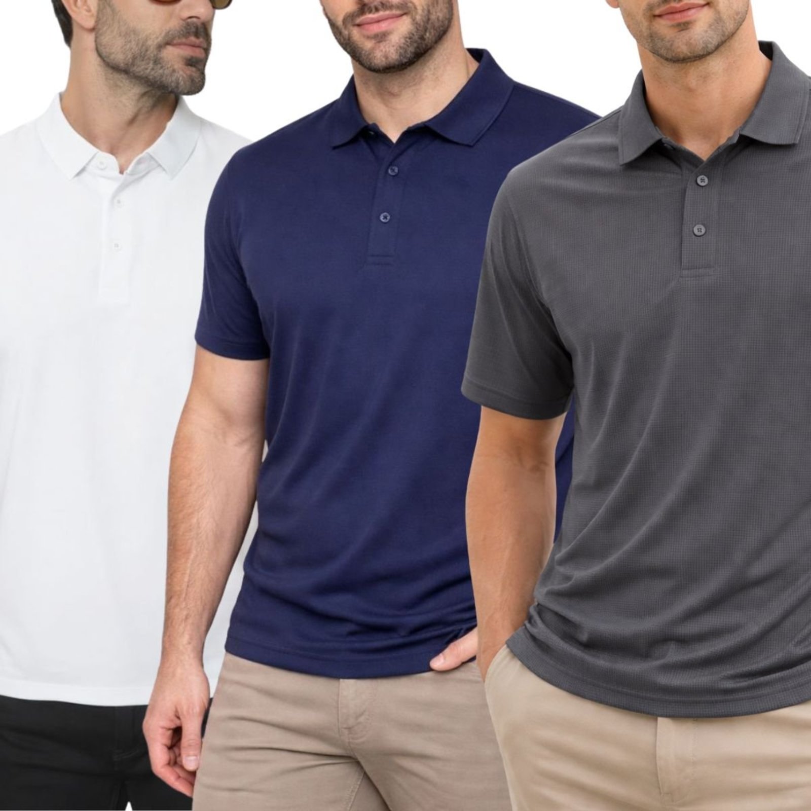 Kit 3 Camisas Polo Poliamida Masculina Básica Premium Multicolorido
