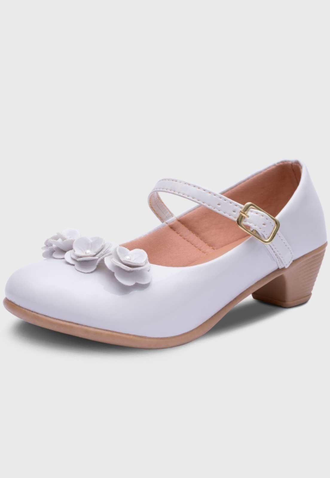 Infantil - Sapato de Salto Feminino Pópidi Menina Flores Branco