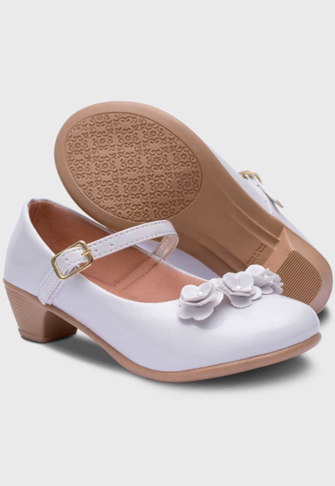 Infantil - Sapato de Salto Feminino Pópidi Menina Flores Branco