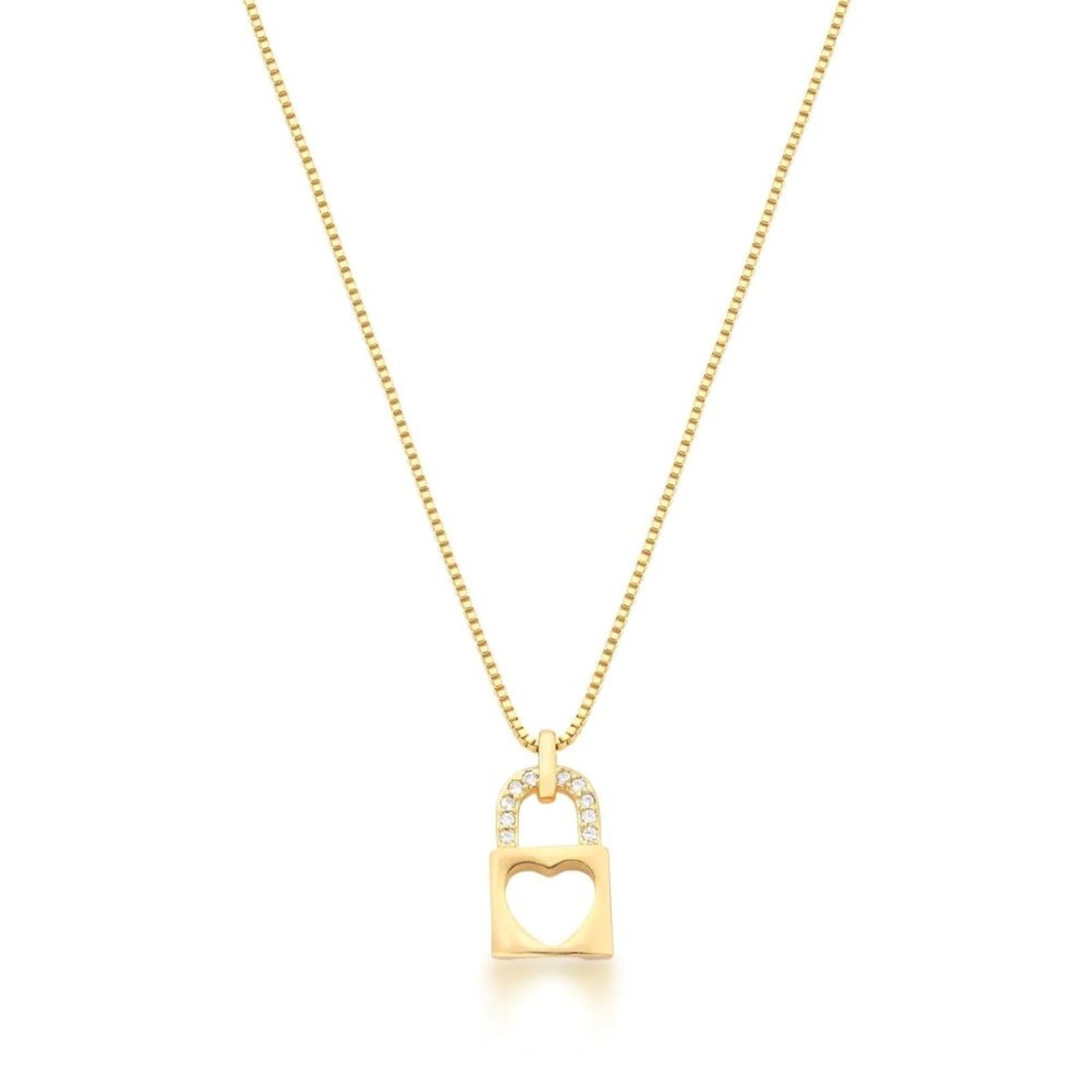 Infantil – Colar com Pingente Cadeado Coração Semijoia Banhada a Ouro 18k Ania Store