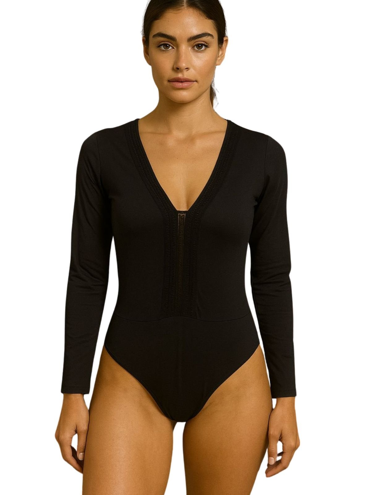 Body Summer Body Mafia Brasileira Manga Longa com Decote V Preto