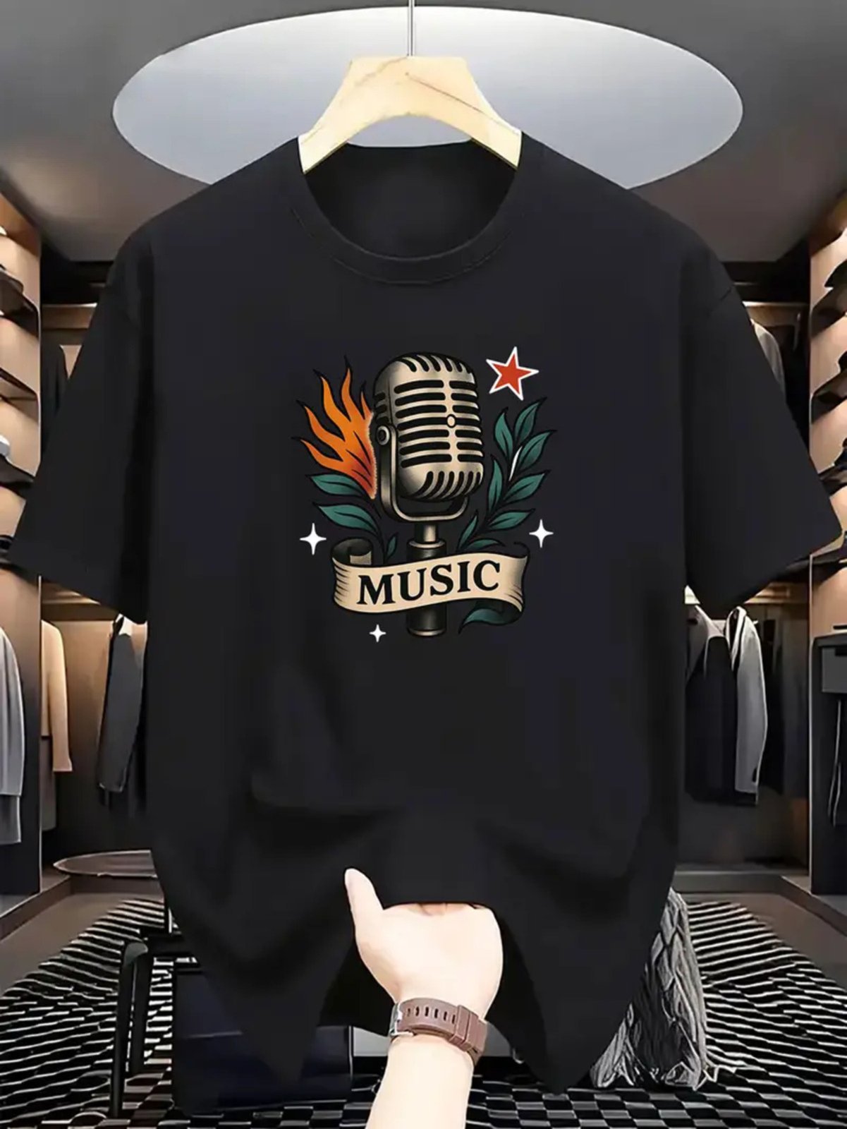 Camiseta Estampada Mic Music Safira Moda Algodão Preta