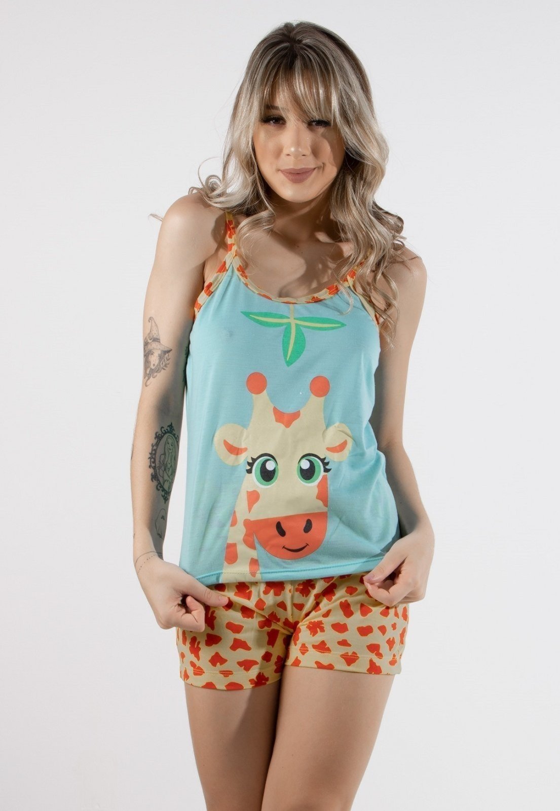 Baby Doll Girafa Estampado Feminino Short Doll Barato 4 Estações