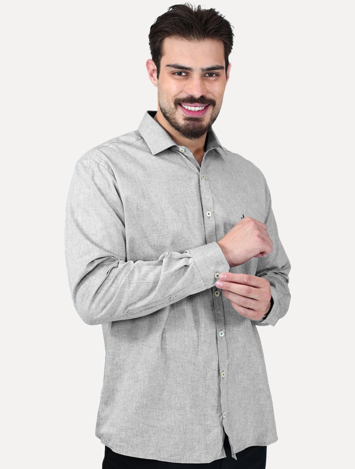 Camisa Dudalina Masculina Comfort Superfine Cotton Melange Cinza Medio