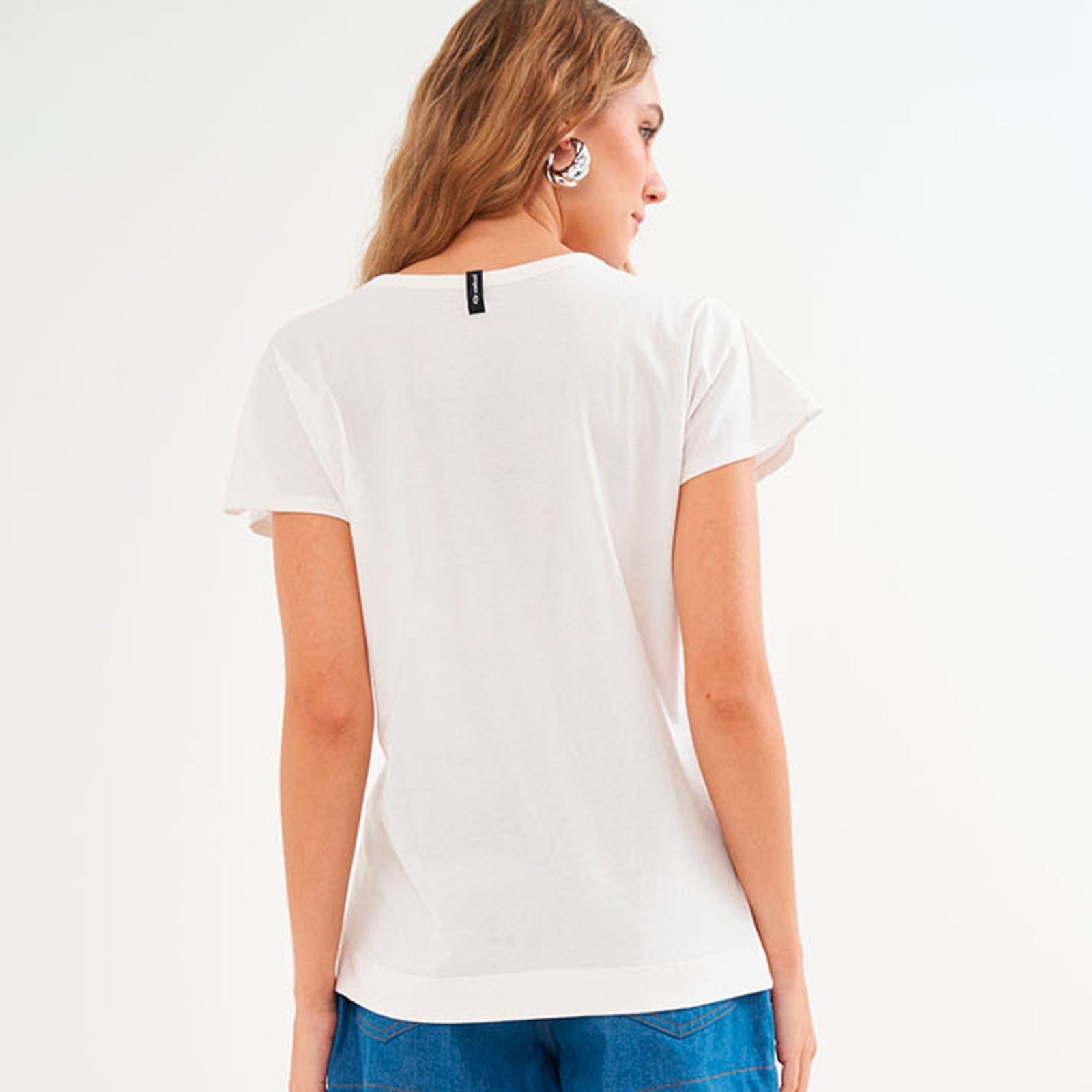 Vista 3 Camiseta Colcci Gola Pr26 Off White Feminino amarelo white Colcci amarelo white